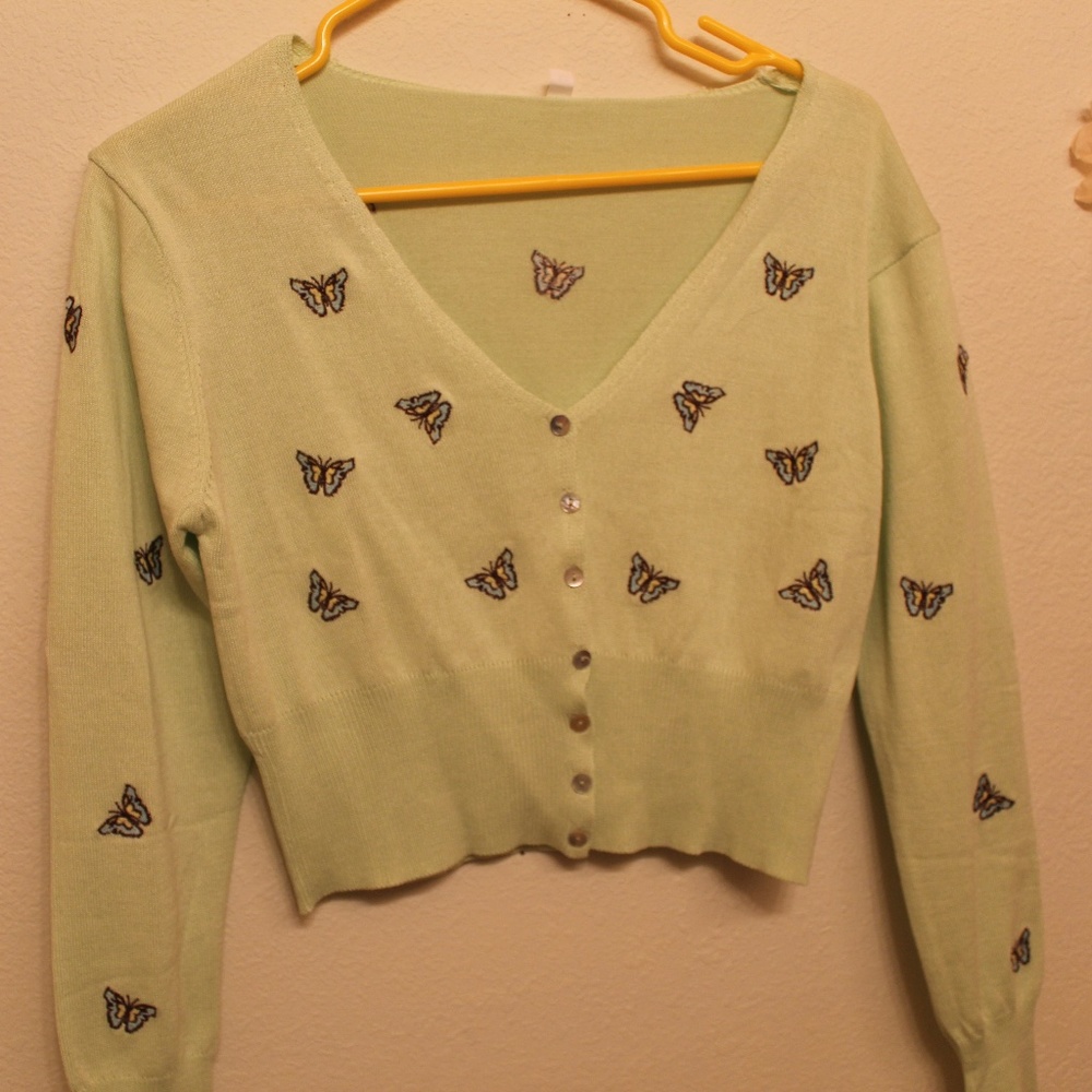 Women's Mint Green Butterfly Medium Cardigan
